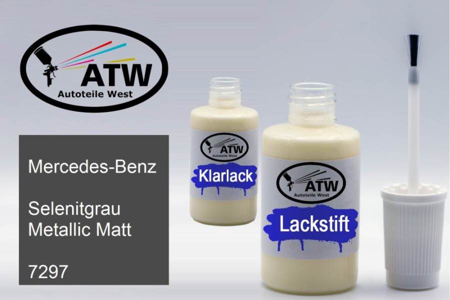 Mercedes-Benz, Selenitgrau Metallic Matt, 7297: 20ml Lackstift + 20ml Klarlack - Set, von ATW Autoteile West.